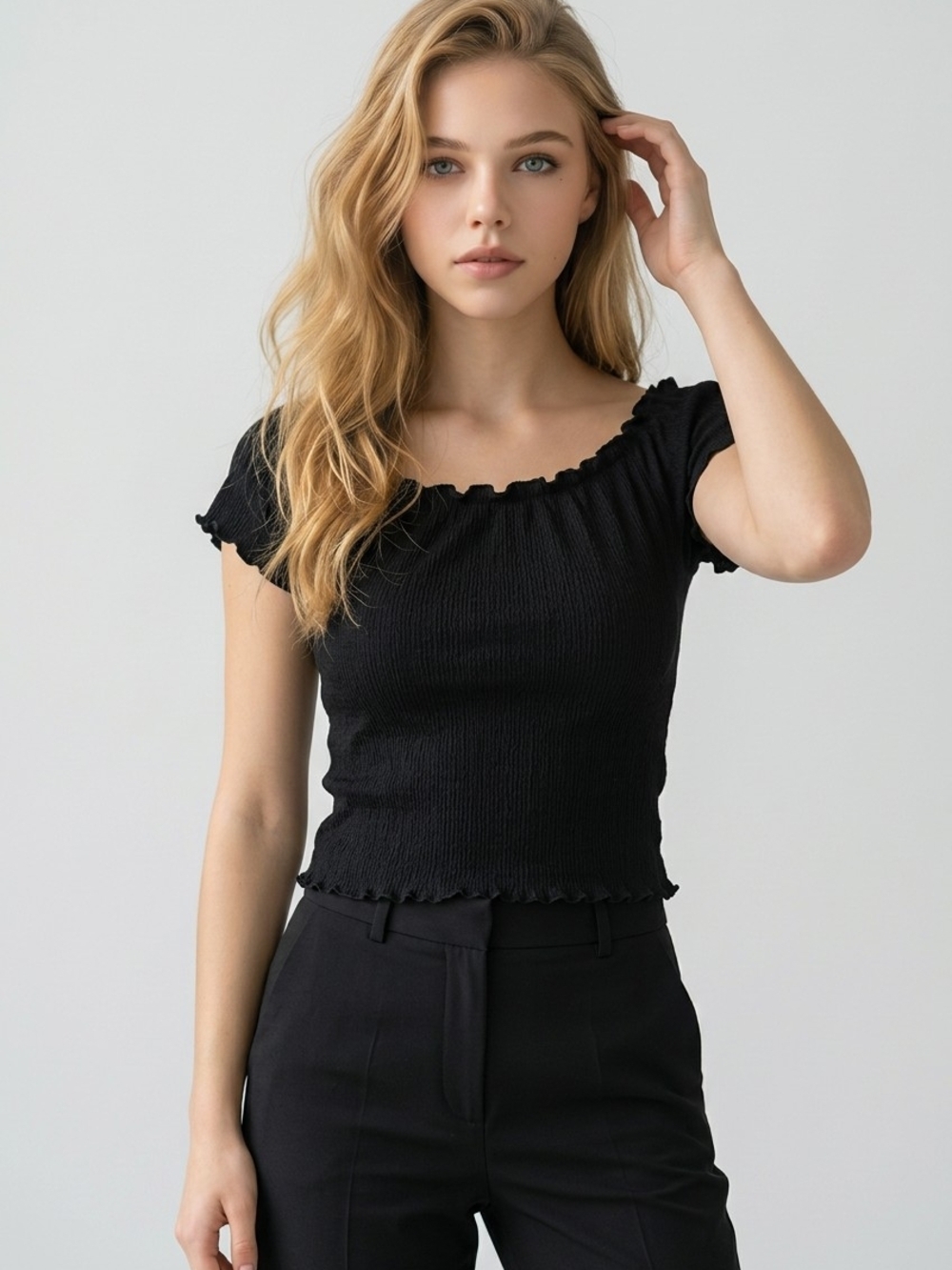 GARAGE Black Off-Shoulder Ruffle  Top